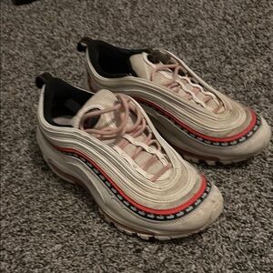 Stylish Cream and Red Sneakers